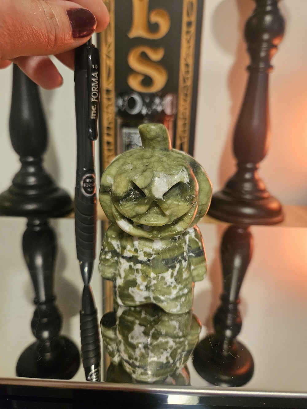 Green Jade Pumpkin Man Figure Decorative Accent